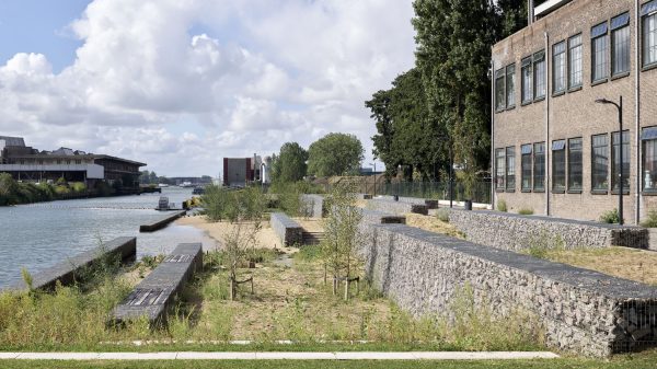 The park operates as a life-catcher, drawing in both human and non-human agencies. It is conceived as a public space whose primary function is ecological, where human presence is invited yet not prioritized. Through a subtle modulation of topography, the park amplifies the temporal rhythms of tidal fluctuations, transforming a gently graded surface into a dynamic substrate for biodiversity and spontaneous development.

While introducing softness to the pragmatism of an urban harbour environment, the design employs a sober formal language - orthogonal gabions and descending stair-like structures serve as deliberate counterpoints to the unpredictability and apparent disorder of non-human life processes. In this clear interplay between geometric precision and biological contingency, the park stages an ongoing negotiation between control and emergence, order and flux. It becomes not only a site of encounter but also a quiet manifesto on the coexistence of human intention and ecological autonomy.